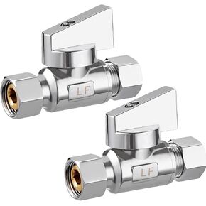 2 Pack Chrome Brass 3/8" Comp FIP x 3/8 Inch Compression MIP Quarter Turn Water Straight Angle Stop (Add on) Valve