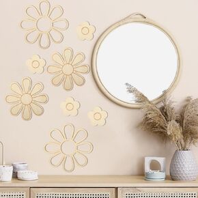Hoteam 8 Pcs Daisy Wall Decors Wooden Boho Daisy Nursery Wall Decoration Boho Daisy Groovy Floral Decor for Baby Shower Bedroom Playroom Nursery Wall Art Gift