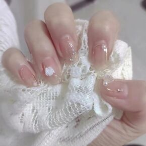 Medium Press on Nails, Multiple Color 3D Acrylic Butterfly Pearls False Nails Square Almond Glue on Nails with Storage Box (Dark purple)