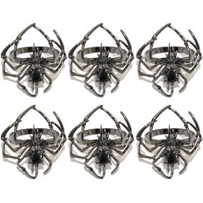 Halloween Napkin Ring Holder set of 6,Spider Napkin Ring Buckle Spooky Rhinestone Napkin Rings Holder Metal Alloy Napkin Ring Holder for Table Decoration Dinning Party Supplies (Black, 1.57 inch)