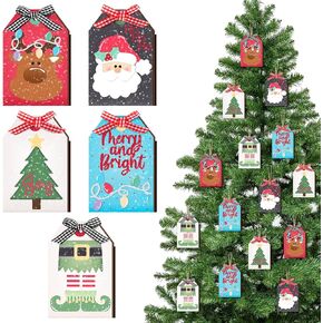 20 Pcs Christmas Gift Card Holders Wooden Money Holders Christmas Tree Elk Santa Claus Elf Christmas Cash Holders for Christmas Tree Ornament Winter Holiday, Gift Card Not Included, 5 Styles