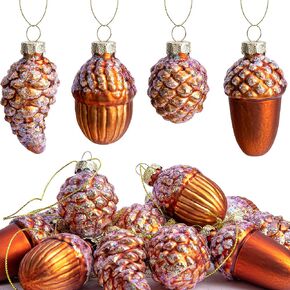 12 Pcs Christmas Glass Pinecone Ornaments- Christmas Pinecone Glass Blown Ornaments- Fall Hanging Pine Cone Glass Ornaments for Christmas Tree Fall Thanksgiving Day Decoration (A Style)