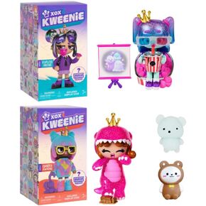 XOX Kweenie 4 Inch Mystery Figurine 2-Pack Bundled Gift Set - Quirky Kweens and Fearless Kweens Series Includes Display Case