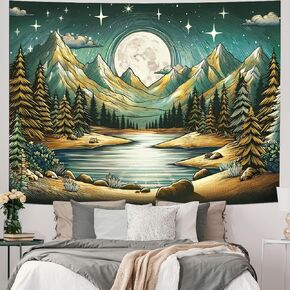 Ameyahud Mountain Tapestry Moon Star Tapestry Boho Aesthetic Tapestry Forest Tree Tapestry Fantasy Nature Landscape Tapestry Wall Hanging Decor for Home