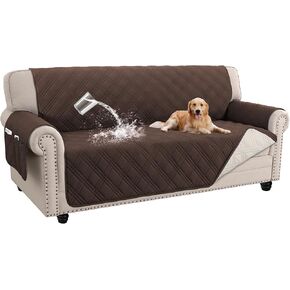 Turquoize Waterproof Couch Cover for Dogs Sofa Covers Washable Couch Covers for 3 Cushion Couch Sofa Non-Slip Pet Couch Covers for Sofa Furniture Covers for Pets, Kids,Dog (Sofa 68", Brown)