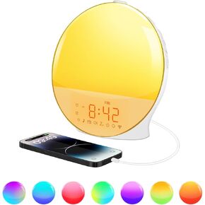 MOSITO New Wake Up Light Digital Alarm Clock for Kids, Teens, Heavy Sleepers, Bedrooms, Sleep Aid, with Sunrise and Sunset Simulation, FM Radio, USB Charging Port, Snooze, RGB Night Light
