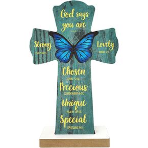 Qswo Wooden Crosses,Christians Cross Wall Decor,Cross Desk Decor,Cross Decor for Wall,Faith Bible Verse Wooden Crosses,Rustic Christian Cross Wooden Hanger for Church Home Room