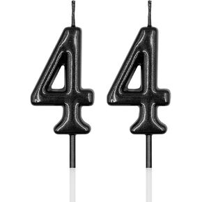 44th Birthday Candles, Black Number 44 4 Candle for Cake, Happy Birthday Cake Topper Decoration for Birthday Anniversary Celebration Party Supplies