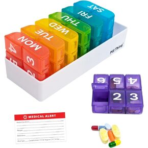 6 Times a Day, 7 Day Large Weekly Pill Organizer with Holder Tray, Vitamin, Medicine Box, Multicolor (6X a Day - 1 Pack)