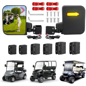 Golf Cart Side View Mirrors, Golf Cart Mirrors with Turn Signal Light, No Drilling Foldable Golf Cart Side Mirrors Compatible with Ezgo Yamaha ICON Club Car (3 Size Clips)
