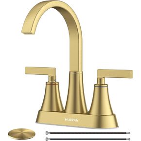 Bathroom Sink Faucet, Hurran 4 inch Brushed Nickel Bathroom Faucets for Sink 3 Hole with Pop-up Drain and Supply Lines, Stainless Steel 360 Swivel Waterfall Faucet for Bathroom Sink Vanity RV Restroom