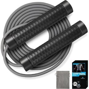 Weighted Jump Rope for Women Men workout(1LB), Skipping Rope for Fitness, Metal Heavy Handles, Ball bearings, Tangle Free, Adjustable Length, Endurance Training Cardio Boxing Exercise, pvc jump rope