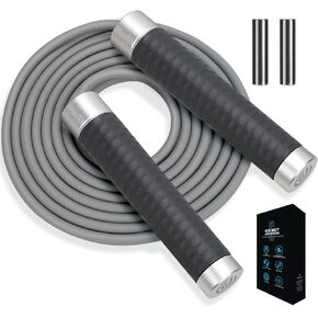 Weighted Jump Rope for Women Men workout(1LB), Skipping Rope for Fitness, Metal Heavy Handles, Ball bearings, Tangle Free, Adjustable Length, Endurance Training Cardio Boxing Exercise, pvc jump rope