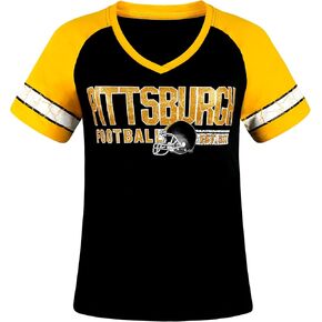Womens City Football Fans Vintage Sporty V Neck Tee Shirts - Yellow & Black