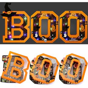 Mifoci 13.7" Halloween Boo Fillable Box with Lids, LED Lights, Stickers, Charcuterie Cardboard Letter, Halloween Fillable Sweets Decorative Box, Halloween Boo Supplies Container for Halloween Party