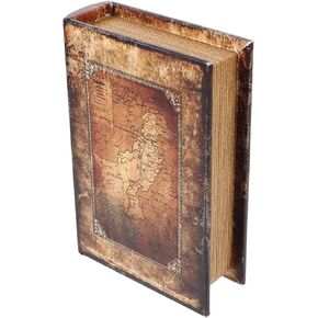 Luxshiny Vintage Book Shaped Box Decorative Book Box World Map Pattern Antique Book Invisible Box Faux Book Storage Box Simulation Book Statue