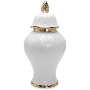 Noori Home - 100% Modern Glam Artisan Ceramic LINCOLN Ginger Jars White 7.8x7.8x16.5