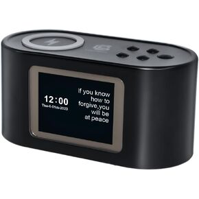 Clockspire Digital Alarm Clock with The ONLY Clock displaying Quotes Wireless Charging Snooze Dimmable Great for Bedroom or Office Clock and Gift to lovedones
