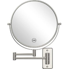 Benbilry 9" Wall Mounted Lighted Makeup Mirror with Magnification 10X, Large Size Double Sides LED Vanity Mirror, 10X Magnifying Mirror with Lights, 360° Swivel LED Bathroom Mirror