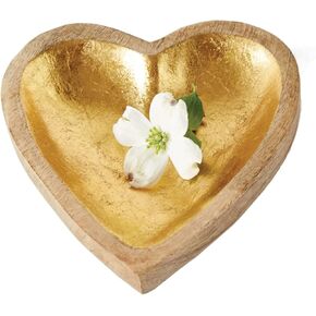 Creative Co-Op Mango Wood Heart Tray with Gold Leaf Interior