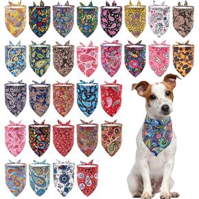 30 Pcs Paisley Bandanas for Dog Cats Polyester Print One Side Bandana Bulk for Small Middle Dogs Breed Reversible Triangle Bandana Girl Boy Grooming M