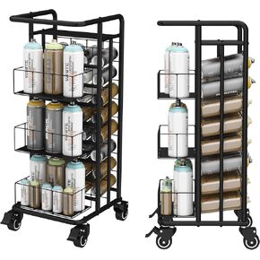 Spray Paint Can Holder 32 Slots 8 Tier with Wheels, Spray Can Organizer Aerosol Can Rack Metal Spray Can Rack Lube Can Storage Shelf for Garage Shop Craft Workspace