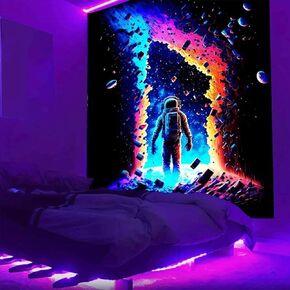 Algasan Blacklight Space Astronaut Tapestry Black Light Astronaut Tapestry UV Reactive Galaxy Universe Aesthetic Tapestries Poster Wall Hanging for Bedroom Living Room Dorm 51 x 60 Inch
