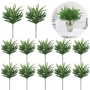 Christmas Green Pine Norflk Branches, 17.7 Inch Artificial Needles Branches Greenery for Crafts, Green Plants Picks Bulk for DIY Accessories for Farmhouse Home Decor (12PCS)