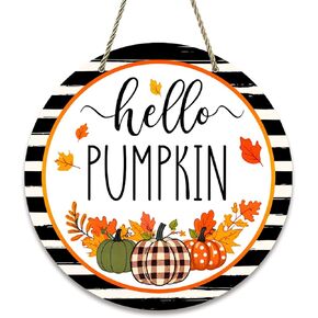 Fall Door Sign Decor 11.8" Hello Pumpkin Sign for Front Door Fall Hanging Decorations Welcome Wreath Sign for Home Porch Decoration Autumn Thanksgiving Harvest Farmhouse Indoor Outdoor Decor