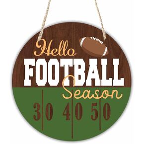 Autumn Welcome Wooden Decoration-Hello Football Season With Watercolor Football Hanging Decor With A Rope-Indoor Welcome Hanging Sign Plaque-Fall Round Wall Hanger For Home-A20
