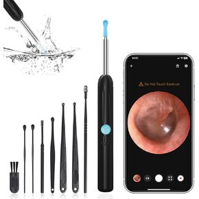 Ear Wax Removal - Ear Cleaner with Camera - Earwax Remover Tool with 8 Pcs Ear Set - Wireless Ear Scope Otoscope with Light - Ear Camera with 6 Ear Spoon - Ear Cleaner (Black)