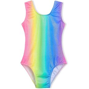 Domusgo Leotard for Girls Gymnastics Colorful Stripe One Piece Shiny Sleeveless Tumbling Outfits