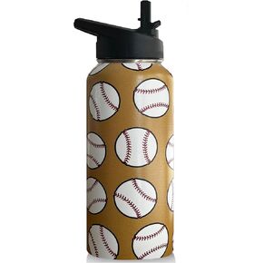 32 oz Tennis Water Bottle Insulated Vacuum Stainless Steel Sports Water Bottle with 2 Lids (Straw and Spout Lid) for Gym Camping Hiking