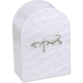 Pearl Lucite Tzedakah Box - Modern Judaica Tsedaka Charity Box with Silver Letters