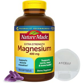 Nature Made Magnesium 400mg Oxide Extra Strength 150 softgels, 150 Supply Days | Supports Nerve, Bone and Heart Health | Bundle with Aticelli Pill Rotating Case