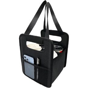 Resuable 4 Cups Drink Carrier for Delivery with Handle and Adjustable Dividers,Insulated Drink Caddy Cup Holder Bag for Take Out,Foldable Coffee Cup Holder for Hot & Cold Drinks(Black)