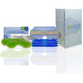 Eye Eco eyecloud™ Home Kit - Natural Eye Compress Kit - Comfortable Cooling & Heating Eye Mask - Moisture Lock Technology for Soothing Comfort - Adjustable Straps (Blue)