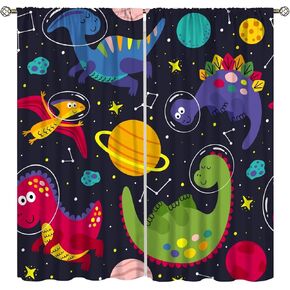 Kids Dino Outer Space Curtains,Cute Cartoon Dinosaur Starry Star Curtains Boys Girls Bedroom Living Room Study Room Baby Room Rod Pocket Window Drapes Set 2 Panels,42x45 Inches, Style-1