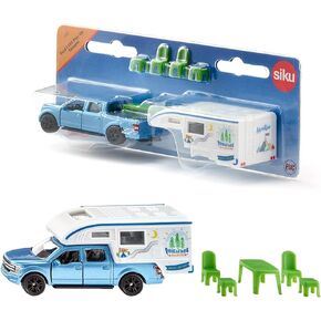 SIKU 1658, Jeep with Boat, Metal/Plastic, Yellow/Red, Removable Trailer, Floatable Boat