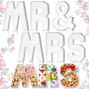 Set of 6 Charcuterie Letters Mr & Mrs Cardboard Number Fillable Tray Charcuterie Box Form Tray Display for Treats Chocolate Candy Fillable Empty Gift Box for Wedding Bridal Shower Party Favors