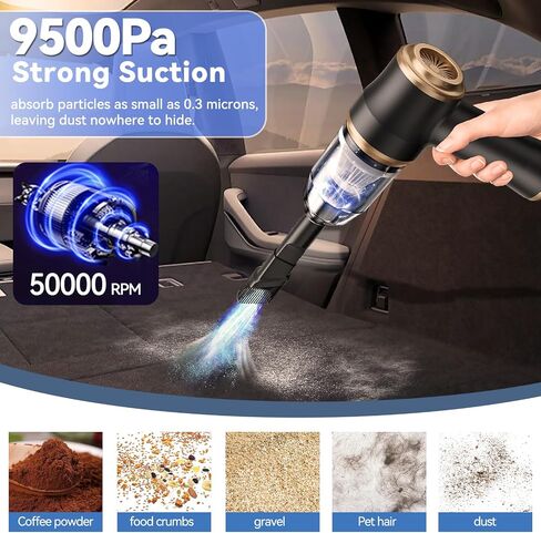 Mini Car Vacuum 9500Pa Portable Cordless Handheld Vacuum, Vacuum Cleaner and Air Duster with 3 Filter for Car, Sofa, Office, Pet, Home in Saudi Arabia