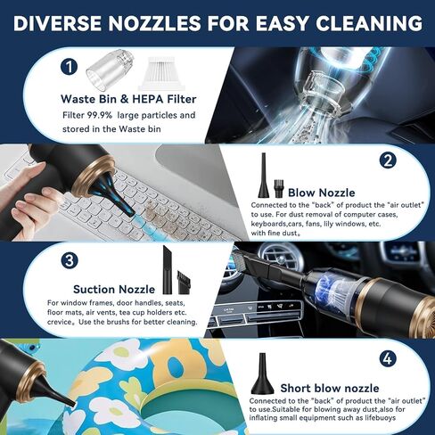 Mini Car Vacuum 9500Pa Portable Cordless Handheld Vacuum, Vacuum Cleaner and Air Duster with 3 Filter for Car, Sofa, Office, Pet, Home in Saudi Arabia