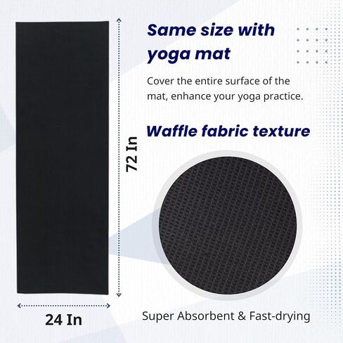 Everyday Yoga Hot Yoga Mat/Hand Towel, Super Absorbent - Lightweight, Non Slip, Anti-Slip, Sweat Absorbent, Super Soft, Mat-Sized Microfiber - Black in Saudi Arabia
