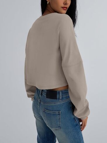 Trendy Queen Womens Crewneck Sweatshirts Oversized Crop Tops Long Sleeve Shirts Gym Clothes Fall Winter Fashion Outfits 2024 in Kuwait