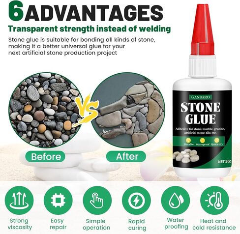 غراء الحجر، 30 جم*2 غراء لاصق رخامي للربط بين الأحجار والمواد الأخرى، 2.1 أونصة سائلة شفافة لترميم وإنتاج الحجر والرخام والحجر الاصطناعي بشكل فوري in Kuwait
