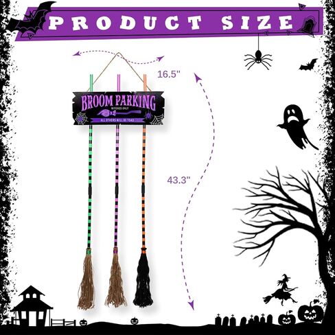 Pop Clap Halloween Decorations Door Broom Parking Sign Purple LED Lights Witches Broom Hocus Pocus for Porch Front Indoor Outdoor Hanging Wall Decor in Saudi Arabia