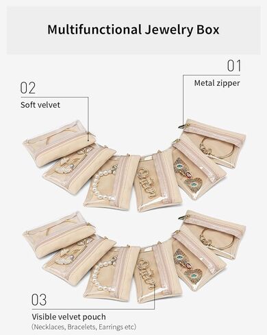 منظم صندوق المجوهرات الصغير من Vlando، تخزين مجوهرات السفر مع 6 جيوب بسحاب للمجوهرات المخملية، حقيبة مجوهرات فاخرة على شكل بتلات للنساء والفتيات هدايا عيد الحب لنفسك in Kuwait