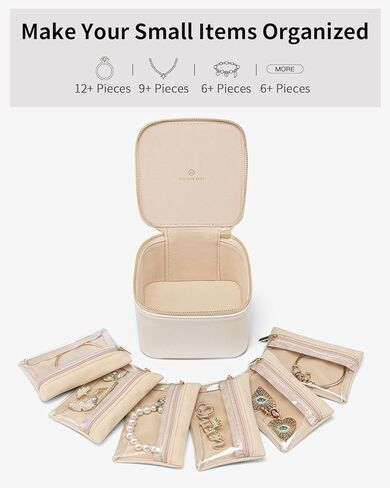 منظم صندوق المجوهرات الصغير من Vlando، تخزين مجوهرات السفر مع 6 جيوب بسحاب للمجوهرات المخملية، حقيبة مجوهرات فاخرة على شكل بتلات للنساء والفتيات هدايا عيد الحب لنفسك in Kuwait