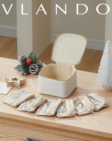 منظم صندوق المجوهرات الصغير من Vlando، تخزين مجوهرات السفر مع 6 جيوب بسحاب للمجوهرات المخملية، حقيبة مجوهرات فاخرة على شكل بتلات للنساء والفتيات هدايا عيد الحب لنفسك in Kuwait