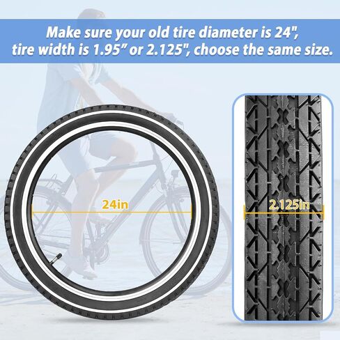 ZUKKA Bike Tire 20/24/26x2.125 Inch Cruiser Bike Tire with Bike Tube Folding Replacement White Wall Bike Tires for Crusier Bike, Mountain Bike, City Bike in Kuwait